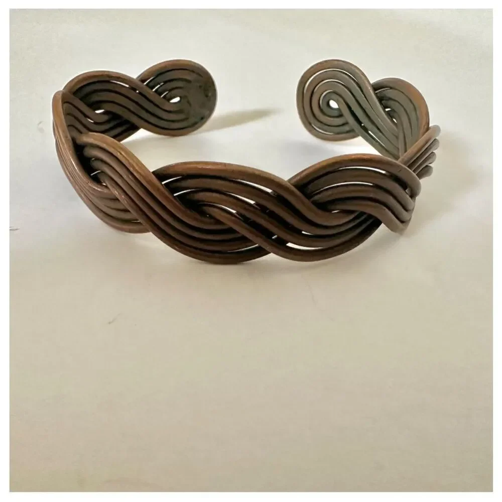 copper braided open cuff unisex  vintage bracelet
